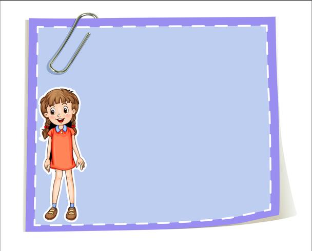 An empty paper template with a young girl smiling vector