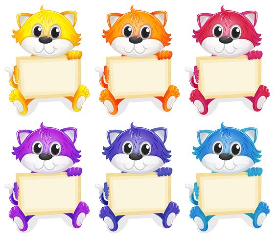 A group of cats with empty signboards vector