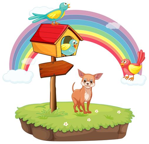 Dog and birdhouse vector