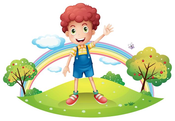 A boy waving his hand vector