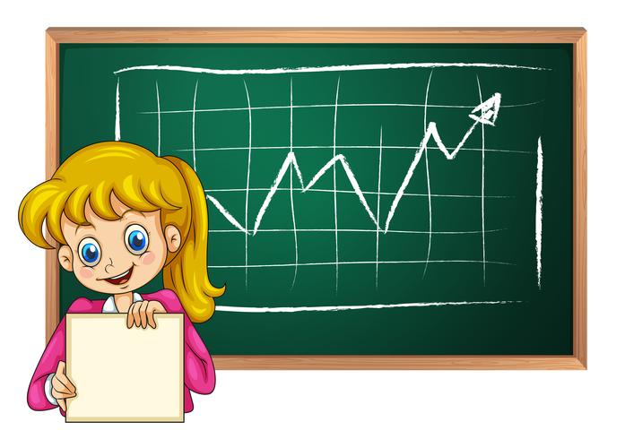 A smiling girl with an empty signage standing in front of the blackboard vector