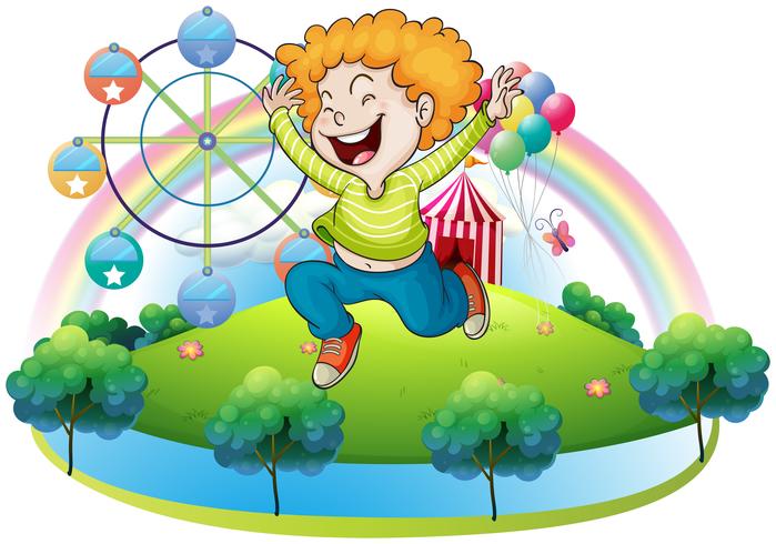 A happy kid in an island with a carnival vector