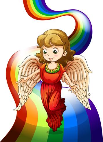 Un angel sobre el arcoiris vector