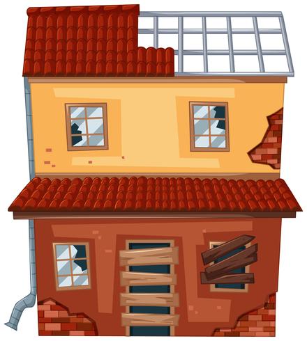 Brick house with broken roof and windows vector