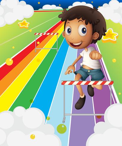 A little boy near the stripe hurdle vector