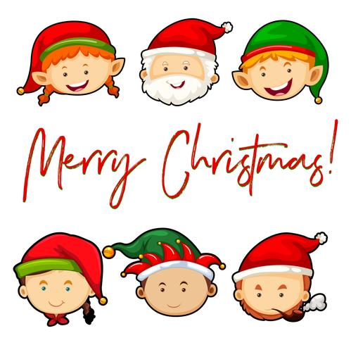 Merry Christmas card with Santa and elves vector