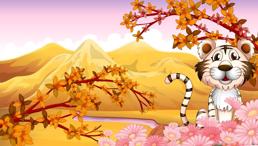 A mountain view with an animal vector
