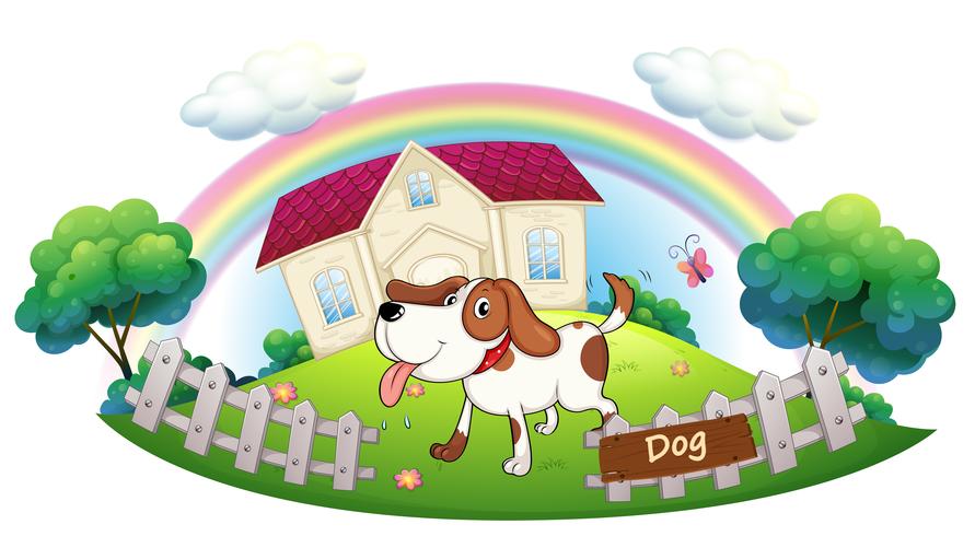 A dog guarding a house vector