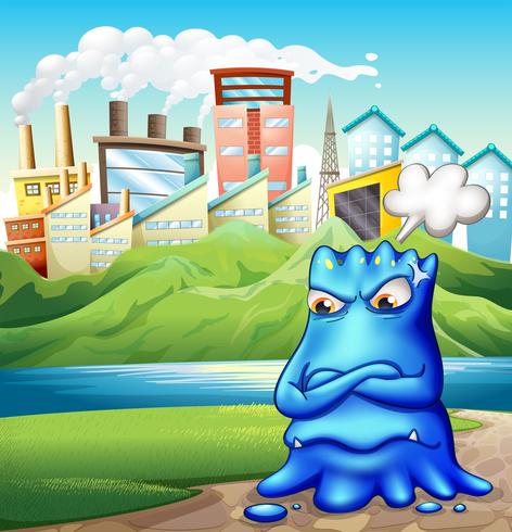 An angry fat blue monster in the city vector