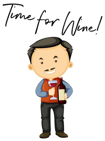 Hombre con vino y frase para vino. vector