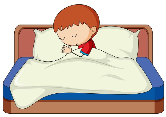 Un niño durmiendo en la cama vector