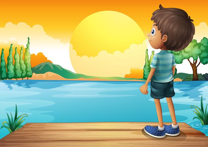 A boy watching the sunset vector