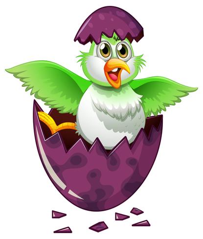 Green bird in purple egg vector
