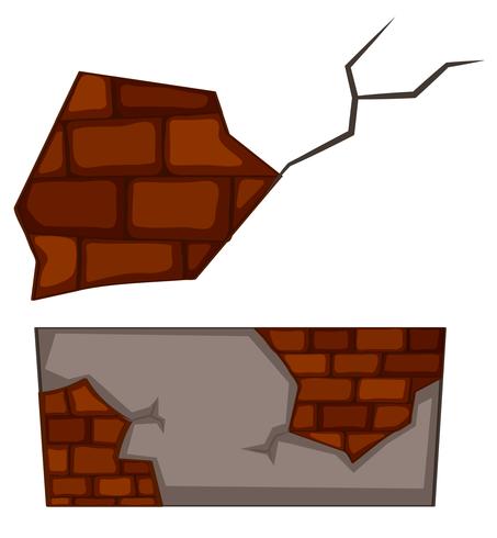 Brickwall with cracks on white background vector