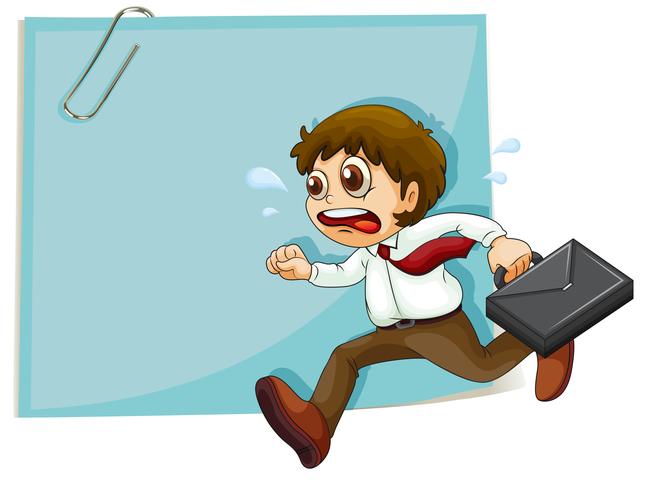 A sweaty man running in front of the empty paper with a clip vector