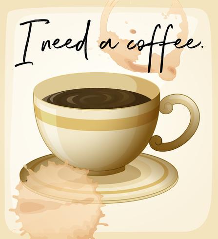 Word expression for I need coffee with coffee cup vector