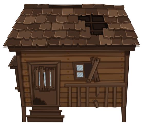 Wooden house with ruined condition vector