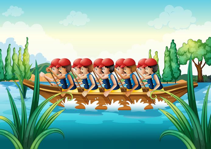 A group of men boating vector