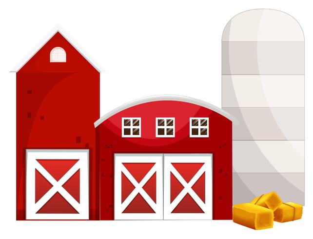 Two red barns and silo vector