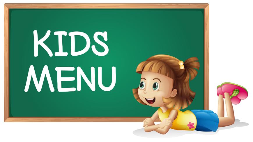 Little girl and kids menu on the board vector
