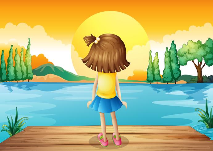 A girl watching the sunset vector