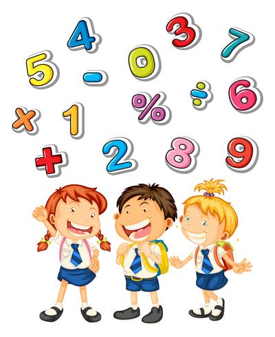 School kids and many numbers vector