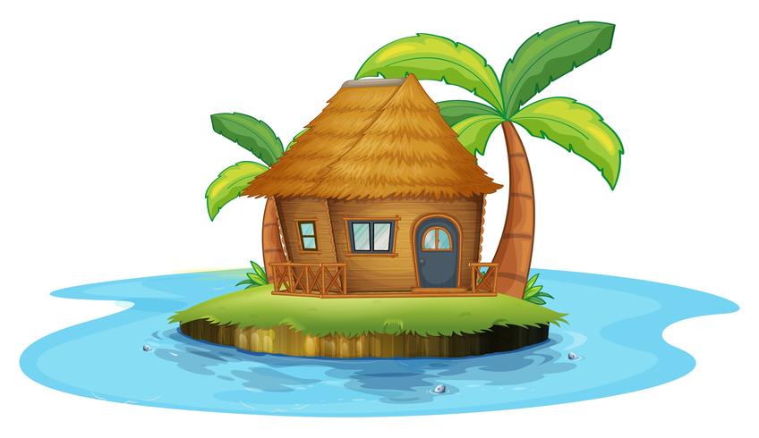 An island with a small nipa hut vector