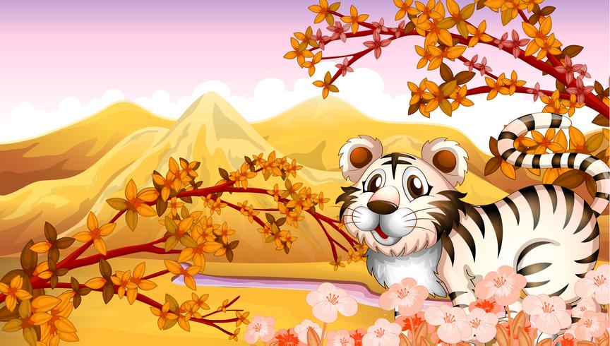 Una vista de otoño con un tigre. vector