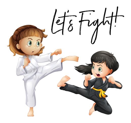 Word expression for let's fight with two girls fighting vector