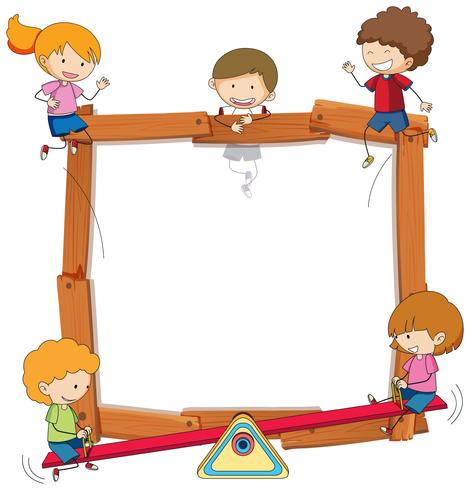 Doodle kids on wooden frame vector