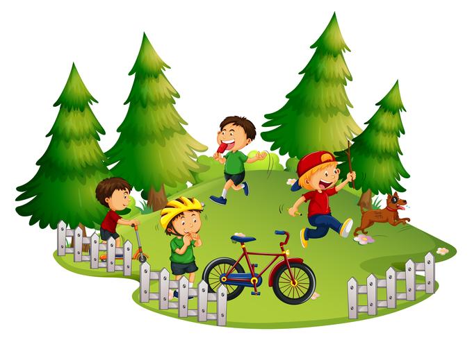 Children playing in park vector