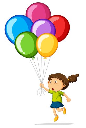 Chica sosteniendo globos de colores vector