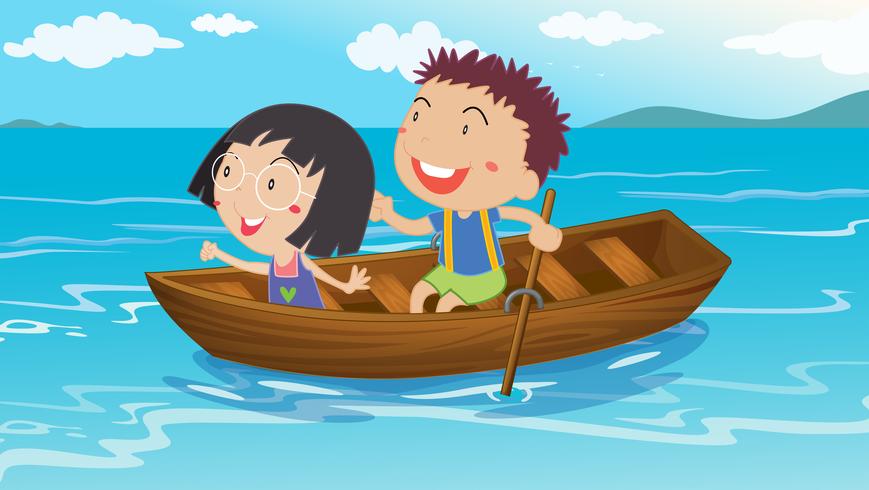 A boy and a girl boating vector