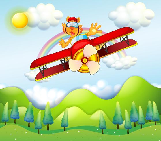A red airplane driven by a tiger vector