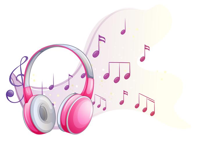 Pink headphone with music notes in background vector