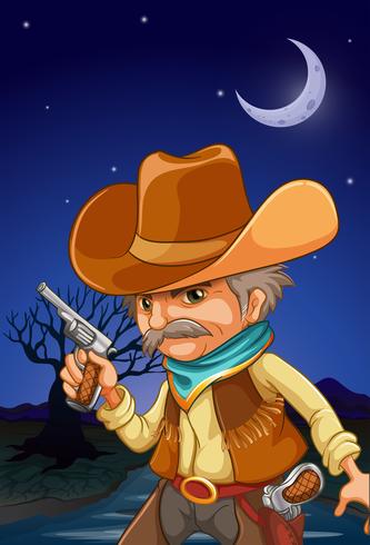 A man wearing a hat holding a gun near the river vector