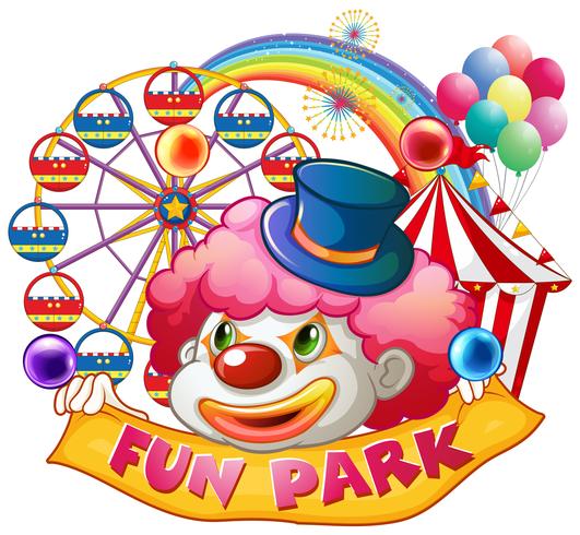 Happy clown with fun park banner vector