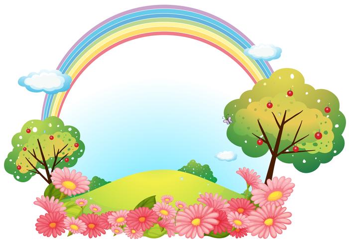 A hill with flowers and trees vector