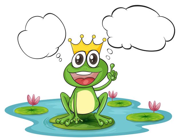 Una rana pensante con una corona. vector