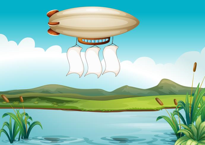 A blimp carrying three empty banners vector