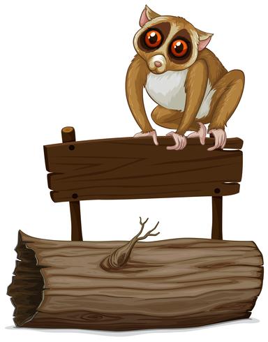 Loris standing on wooden sign vector