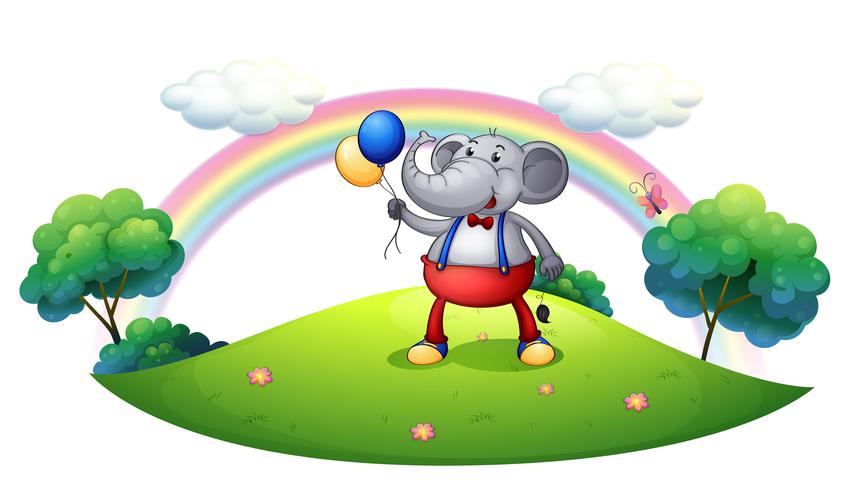 An elephant with balloons at the hilltop vector