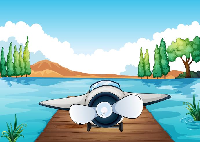 river, bench and aeroplane vector