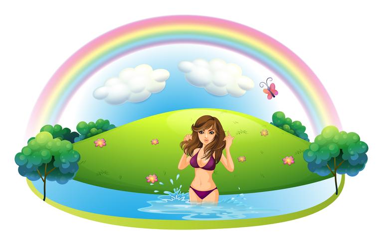 A sexy lady in bikini at the beach vector