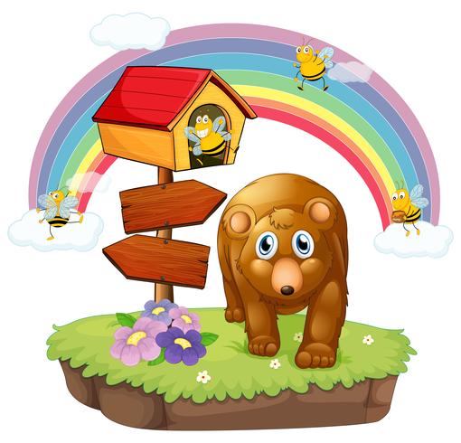 A brown bear near the pethouse and the arrow board vector