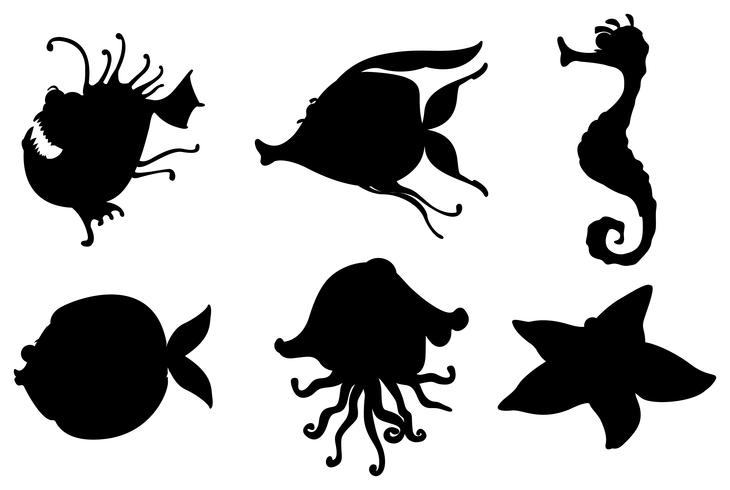 Silhouettes of sea creatures vector