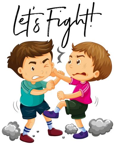 Phrase let's fight with two angry boys fighting vector