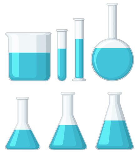 Diferentes vasos llenos de líquido azul. vector