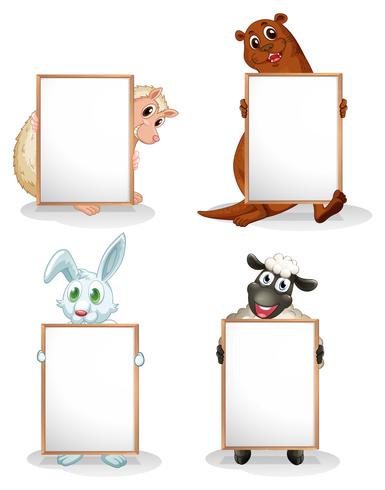 Four animals with empty whiteboards  vector