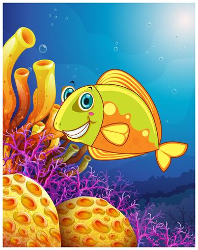 A smiling fish under the sea vector